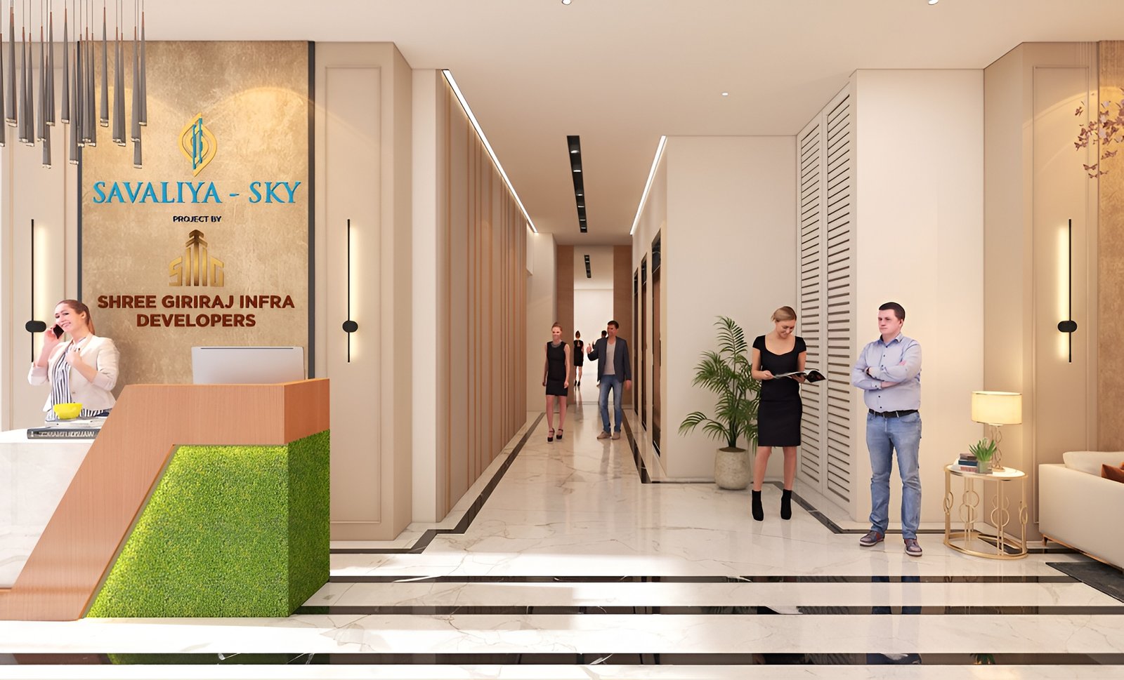 Savallya Sky Kanakia luxury residential lobby with modern reception and premium interiors.