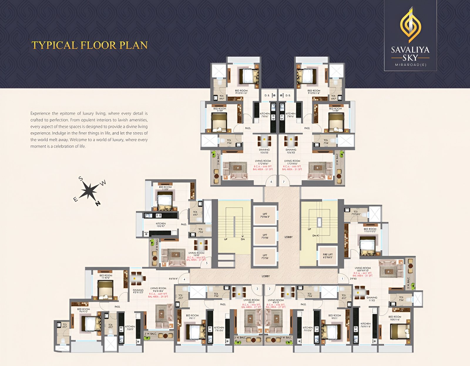Savallya Sky Kanakia typical floor plan with luxury apartments and smart space planning.